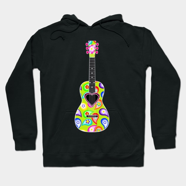 Peace and Love Hippie Style Guitar Hoodie by CheriesArt